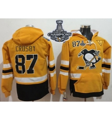Men Pittsburgh Penguins 87 Sidney Crosby Gold Sawyer Hooded Sweatshirt 2017 Stadium Series Stanley Cup Finals Champions Stitched NHL Jersey