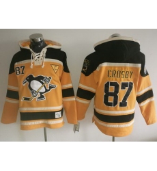 Men Pittsburgh Penguins 87 Sidney Crosby Gold Sawyer Hooded Sweatshirt Stitched NHL Jersey