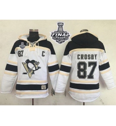 Men Pittsburgh Penguins 87 Sidney Crosby White Sawyer Hooded Sweatshirt 2016 Stanley Cup Final Patch Stitched NHL Jersey