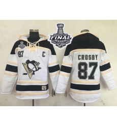 Men Pittsburgh Penguins 87 Sidney Crosby White Sawyer Hooded Sweatshirt 2017 Stanley Cup Final Patch Stitched NHL Jersey