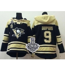 Men Pittsburgh Penguins 9 Pascal Dupuis Black Sawyer Hooded Sweatshirt 2017 Stanley Cup Final Patch Stitched NHL Jersey