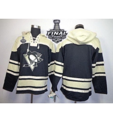 Men Pittsburgh Penguins Blank Black Sawyer Hooded Sweatshirt 2017 Stanley Cup Final Patch Stitched NHL Jersey