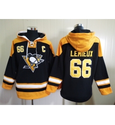 Men Pittsburgh Penguins Mario Lemieux 66 Black Stitched NHL Hoodie