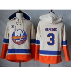 Islanders #3 Travis Hamonic Cream Sawyer Hooded Sweatshirt Stitched NHL Jersey