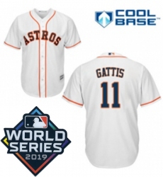 Mens Majestic Houston Astros 11 Evan Gattis Replica White Home Cool Base Sitched 2019 World Series Patch Jersey