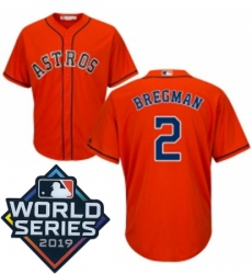 Mens Majestic Houston Astros 2 Alex Bregman Replica Orange Alternate Cool Base Sitched 2019 World Series Patch Jersey