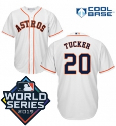 Mens Majestic Houston Astros 20 Preston Tucker Replica White Home Cool Base Sitched 2019 World Series Patch Jersey