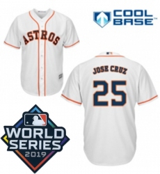 Mens Majestic Houston Astros 25 Jose Cruz Jr Replica White Home Cool Base Sitched 2019 World Series Patch Jersey