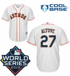 Mens Majestic Houston Astros 27 Jose Altuve Replica White Home Cool Base Sitched 2019 World Series Patch Jersey