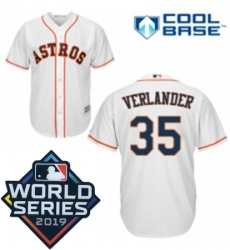 Mens Majestic Houston Astros 35 Justin Verlander Replica White Home Cool Base Sitched 2019 World Series Patch jersey