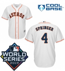 Mens Majestic Houston Astros 4 George Springer Replica White Home Cool Base Sitched 2019 World Series Patch Jersey