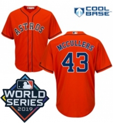 Mens Majestic Houston Astros 43 Lance McCullers Replica Orange Alternate Cool Base Sitched 2019 World Series Patch Jersey