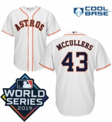 Mens Majestic Houston Astros 43 Lance McCullers Replica White Home Cool Base Sitched 2019 World Series Patch Jersey