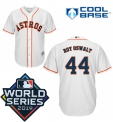 Mens Majestic Houston Astros 44 Roy Oswalt Replica White Home Cool Base Sitched 2019 World Series Patch Jersey