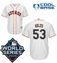 Mens Majestic Houston Astros 53 Ken Giles Replica White Home Cool Base Sitched 2019 World Series Patch jersey