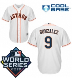 Mens Majestic Houston Astros 9 Marwin Gonzalez Replica White Home Cool Base Sitched 2019 World Series Patch jersey