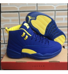 Men Air Jordan 12 Blue Yellow High OG Shoes
