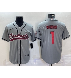 Men Arizona Cardinals 1 Kyler Murray Grey With Patch Cool Base Stitched Baseball Jersey