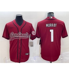 Men Arizona Cardinals 1 Kyler Murray Red With Patch Cool Base Stitched Baseball Jersey