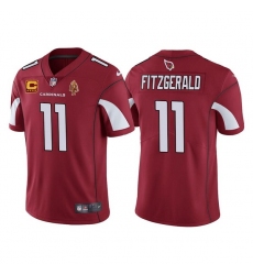 Men Arizona Cardinals #11 Larry Fitzgerald Red With C Patch & Walter Payton Patch Limited Stitched Jersey