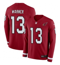 Nike Cardinals #13 Kurt Warner Red Team Color Men Stitched NFL Limited Therma Long Sleeve Jersey
