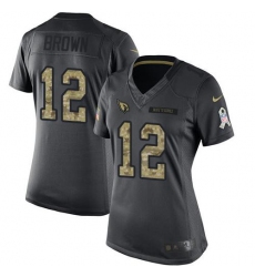 Nike Cardinals #12 John Brown Black Womens Stitched NFL Limited 2016 Salute to Service Jersey