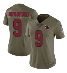 Nike Cardinals #9 Sam Bradford Olive Womens Stitched NFL Limited 2017 Salute to Service Jersey