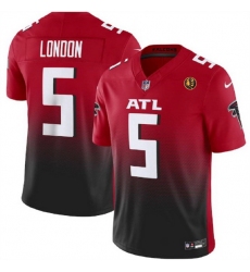 Men Atlanta Falcons 5 Drake London Red Black 2023 F U S E  With John Madden Patch Vapor Limited Stitched Football Jersey