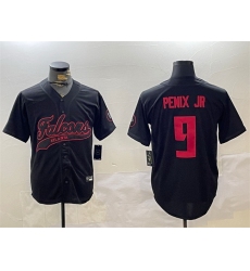 Men Atlanta Falcons 9 Michael Penix Jr  Black With Patch Cool Base Stitched Baseball Jersey