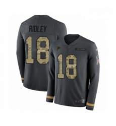Men Nike Atlanta Falcons 18 Calvin Ridley Limited Black Salute to Service Therma Long Sleeve NFL Jersey