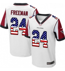 Men Nike Atlanta Falcons 24 Devonta Freeman Elite White Road USA Flag Fashion NFL Jersey