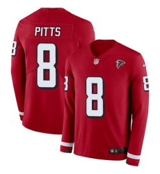 Nike Atlanta Falcons 8 Kyle Pitts Red Team Color Men Stitched NFL Limited Therma Long Sleeve Jersey