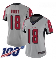 Falcons #18 Calvin Ridley Silver Women Stitched Football Limited Inverted Legend 100th Season Jersey