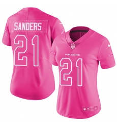 Womens Nike Falcons #21 Deion Sanders Pink  Stitched NFL Limited Rush Fashion Jersey