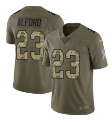 Youth Nike Falcons #23 Robert Alford Olive Camo Stitched NFL Limited 2017 Salute to Service Jersey
