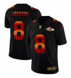 Baltimore Ravens 8 Lamar Jackson Men Black Nike Red Orange Stripe Vapor Limited NFL Jersey