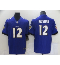 Men Baltimore Ravens 12 Rashod Bateman 2021 Vapor Untouchable Purple Stitched Jersey
