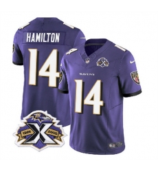 Men Baltimore Ravens 14 Kyle Hamilton Purple 2023 F U S E With Patch Throwback Vapor Limited Jersey