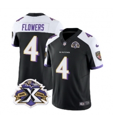 Men Baltimore Ravens 4 Zay Flowers Black White 2023 F U S E With Patch Throwback Vapor Limited Jersey