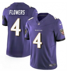 Men Baltimore Ravens 4 Zay Flowers Purple 2023 F U S E  Vapor Limited Football Jersey