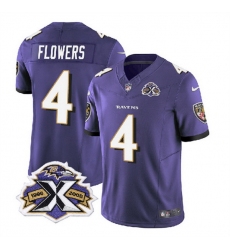 Men Baltimore Ravens 4 Zay Flowers Purple 2023 F U S E With Patch Throwback Vapor Limited Jersey