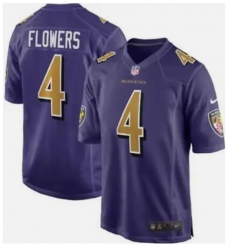 Men Baltimore Ravens 4 Zay Flowers Purple Rush Limited Stitched Football Jersey