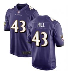 Men Baltimore Ravens 43 Justice Hill Purple Game Football Jersey