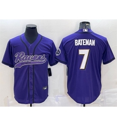 Men Baltimore Ravens 7 Rashod Bateman Purple With Patch Cool Base Stitched Baseball Jersey