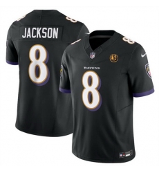 Men Baltimore Ravens 8 Lamar Jackson Black 2023 F U S E  With John Madden Patch Vapor Limited Football Jersey