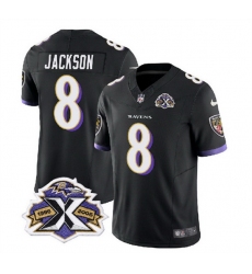 Men Baltimore Ravens 8 Lamar Jackson Black 2023 F U S E With Patch Throwback Vapor Limited Jersey