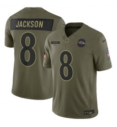 Men Baltimore Ravens 8 Lamar Jackson Olive 2025 Salute to Service Limited Stitched Football Jersey