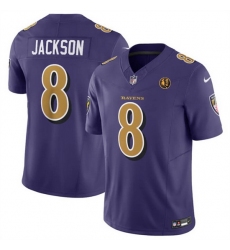 Men Baltimore Ravens 8 Lamar Jackson Purple 2023 F U S E  With John Madden Patch Color Rush Limited Stitched Football Jersey