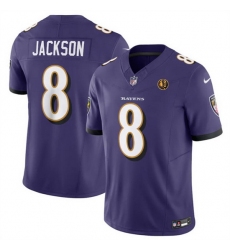 Men Baltimore Ravens 8 Lamar Jackson Purple 2023 F U S E  With John Madden Patch Vapor Limited Football Jersey