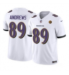 Men Baltimore Ravens 89 Mark Andrews White 2023 F U S E  With John Madden Patch Vapor Limited Stitched Football Jersey